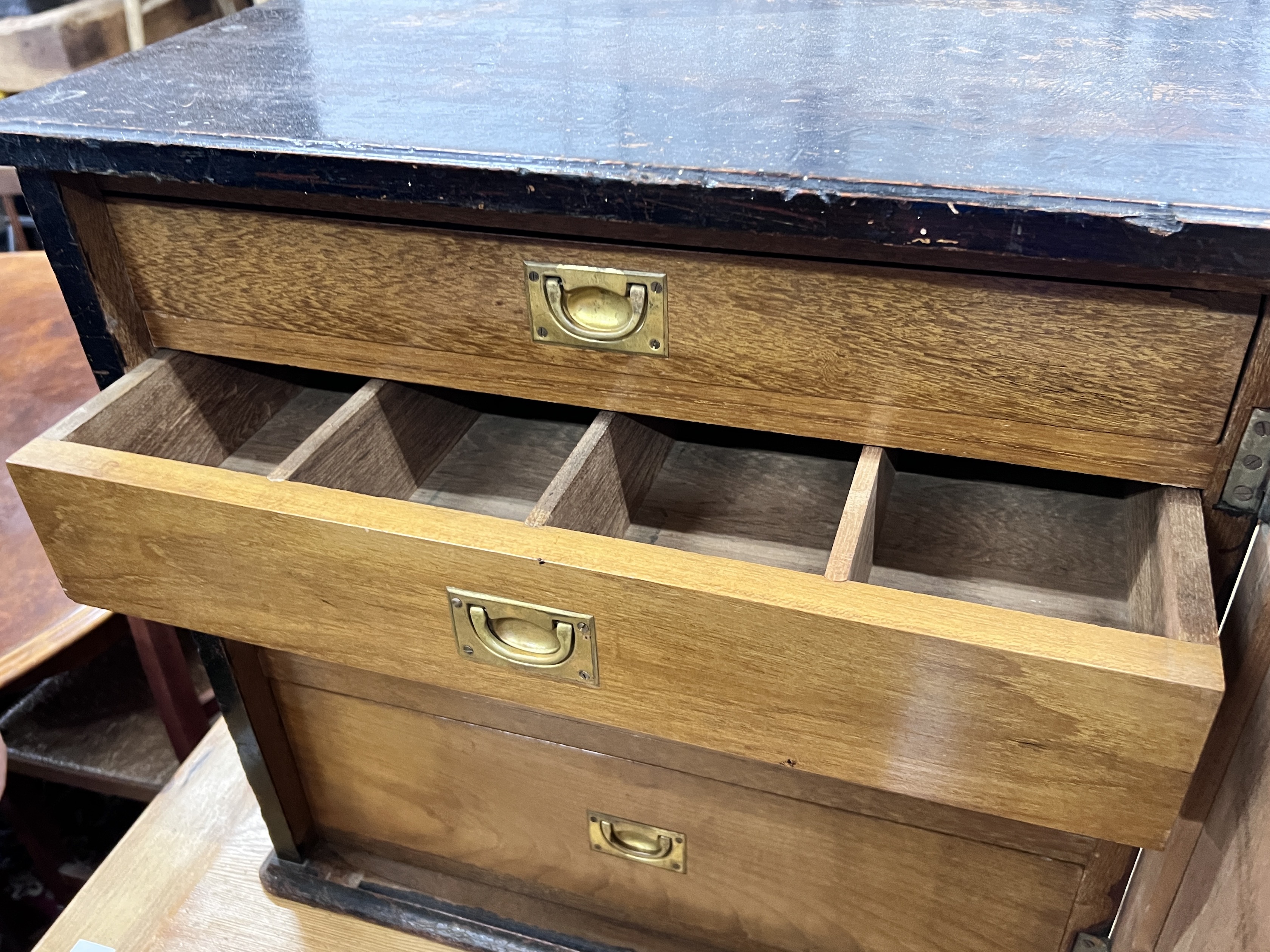 A Victorian oak four drawer table top collector's cabinet, width 59cm, depth 38cm, height 58cm